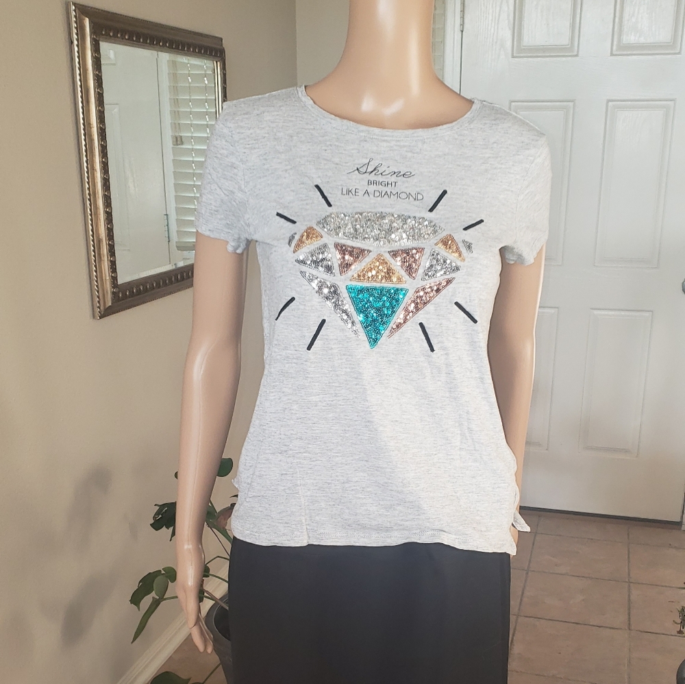 Springfield 4 "shine bright like a diamond" sequins diamond marled grey tee